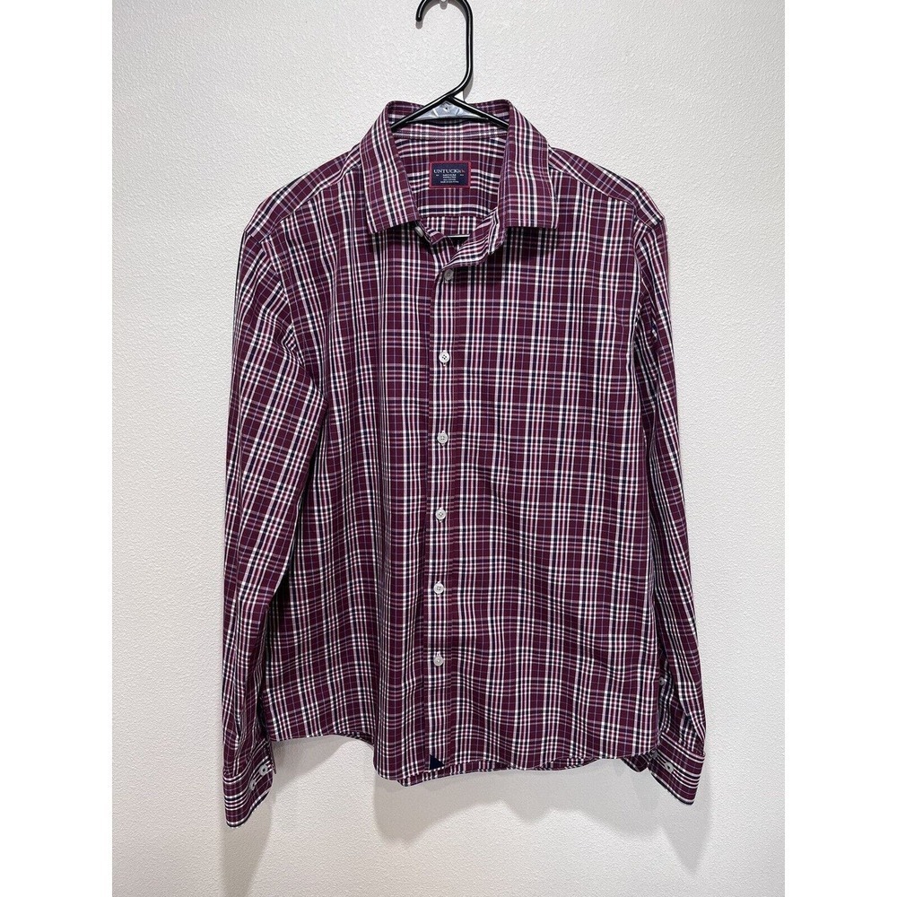 UNTUCKit Shirt Men Medium Long Sleeve Red Plaid Chevalier Wrinkle Free Button Up